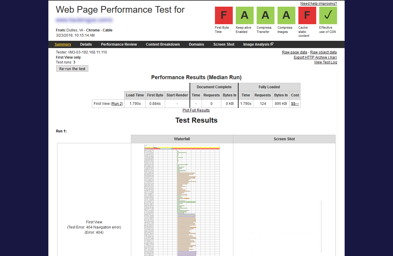 webpagetest免费测试工具结果